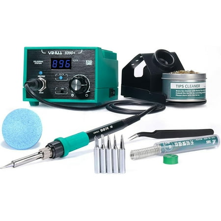 

939D+ Digital Soldering Station 75W Equivalent With Precise Heat Control (392°F to 896°F) And Built-in Transformer. ESD safe lead-free and with °C/°F (green) indicator.