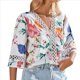 thumbnail image 3 of Camiseta de Verano para Mujer, Elegante, Informal, con Mangas 3/4, Cuello en V, Estilo Étnico Bohemio y Estampado Acampanado. y Rojo XL, 3 of 10