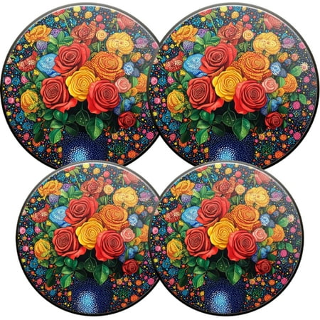 

Electric Stove Burner Covers 4 Pcs Round Gas Burner Cover 8 and 10 Inch Colorful Roses in Sea of Dots