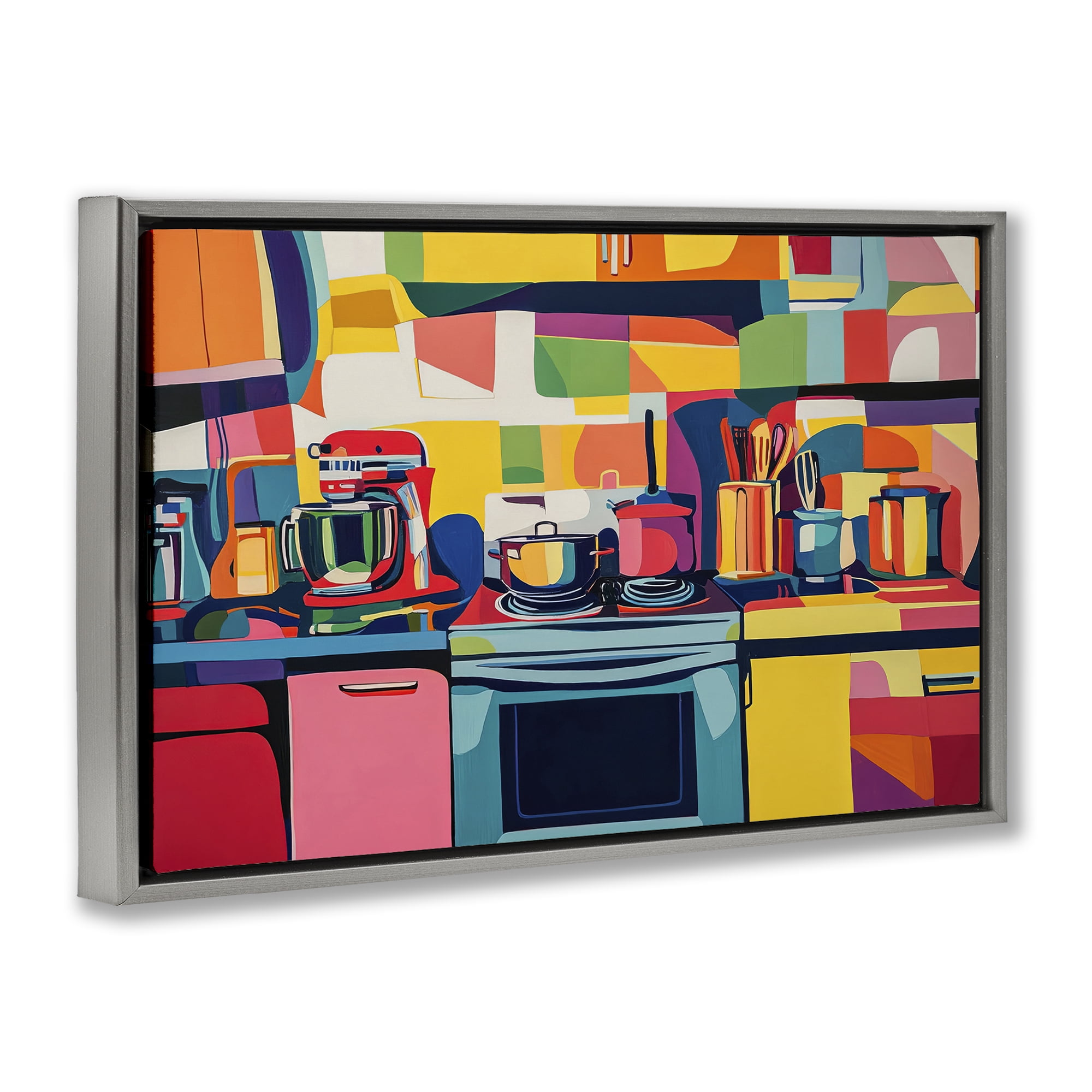 Stupell Industries Whimsical Hued Kitchen Furniture Painting Gray Floater Framed Canvas Art Print Wall Art, 25 x 17