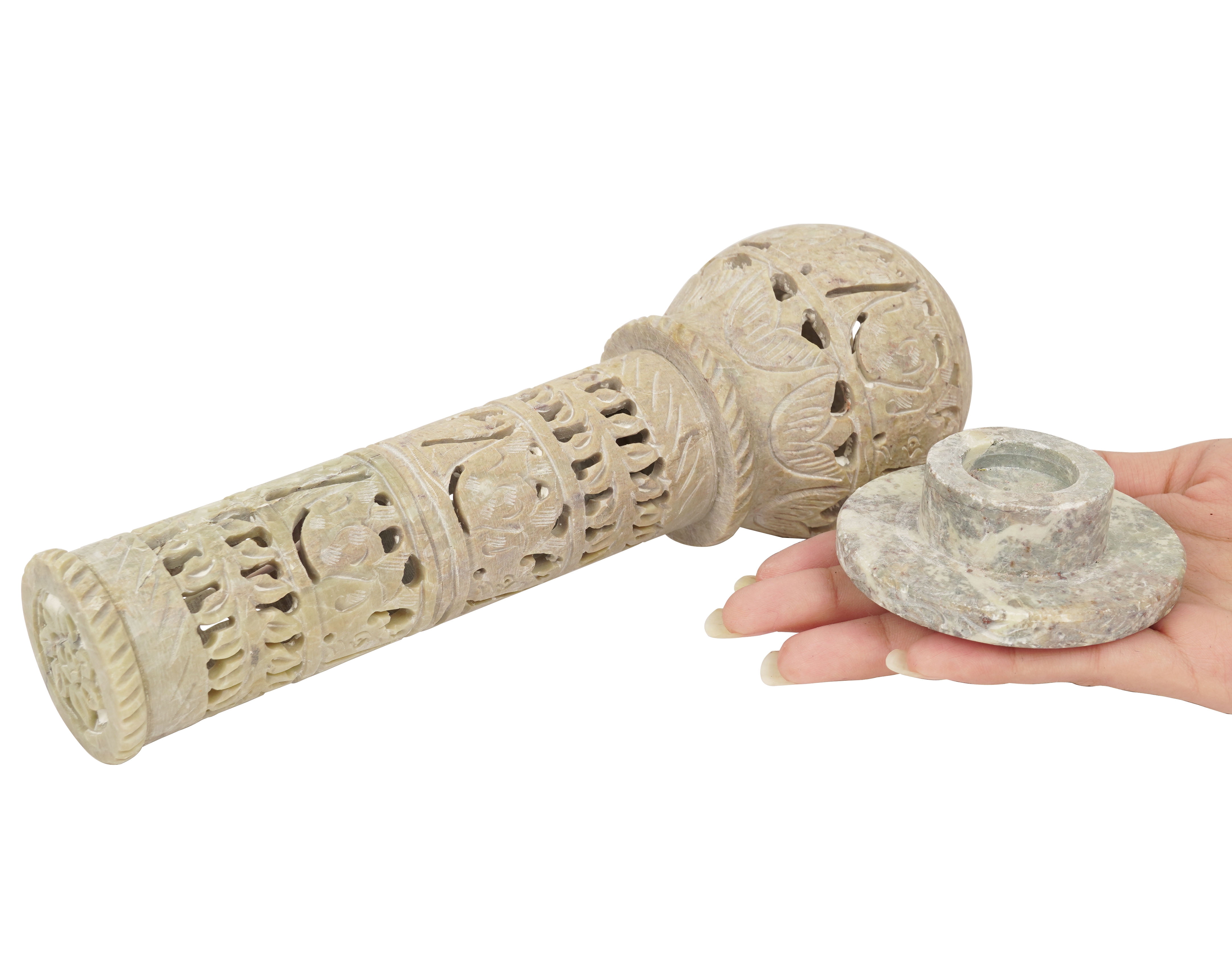 IBA Indianbeautifulart Handmade Stone Incense Stick Burner | Candle Stick Holder | Tea Light Burner , Perfect Elephant Carving for Gifting- Decorative Home and Kitchen Decor (9x 1.7 Inches)