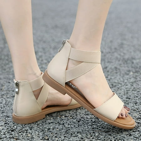 

Closed Toe Sandals Women Sandals Classic Summer Sandals Women SandalsOpen Toe Elastic Elastic Soft Sole Roman Sandals Women s Large Size Flat SandalsBeige37