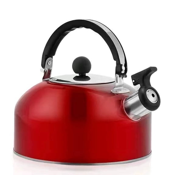 ACDANC Stainless Steel Tea Kettle with Whistle, Red Flat Bottom Teapot for Gas and Induction Stovetops, Kitchen Water Boiler