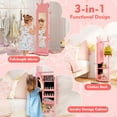 thumbnail image 3 of GLACER 360° Swivel Mirrored Kids Jewelry Cabinet with Full-Length Mirror, 44" Standing Children Jewelry Organizer with Rear Storage Shelves, Kids Vanity Dress Up Jewelry Armoire for Girls (Pink), 3 of 9