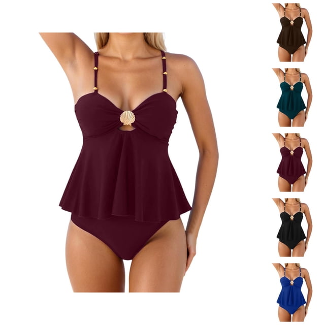 Womens Tankini Bathing Suits 2026 Fashion Modest Ruffle Top with High Waisted Bottom Two Piece Bathing Suits Woman Swimwear