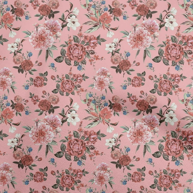 oneOone Velours Rose Tissu Floral Tissu pour Robe Tissu Imprimé Tissu au Mètre 58 Pouces de Large