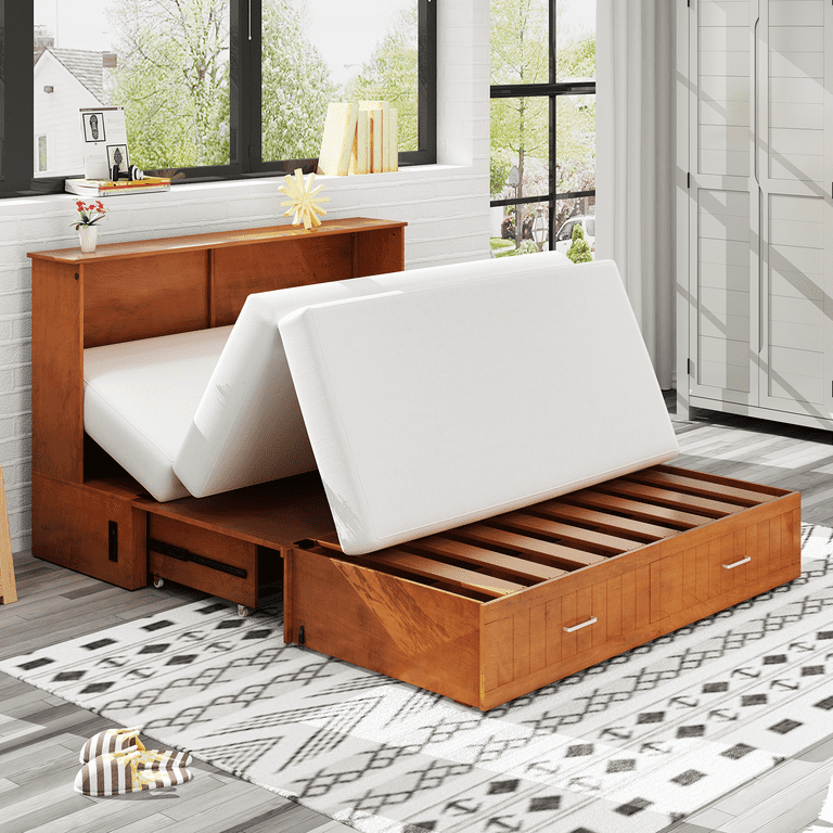 ZAFLY Cabinet Bed Murphy Bed Queen Size with Poplar Solid Wood