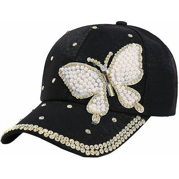 Women's Bling Rhinestone Butterfly Baseball Cap Adjustable Hip Hop Hat