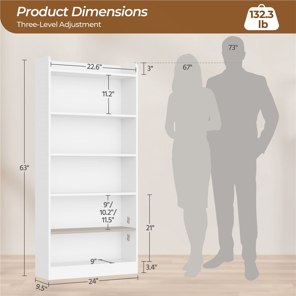 Yaheetech 6-Tier Wooden Bookshelf with Adjustable Open Shelf, White