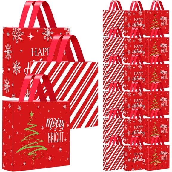 200 Pcs Christmas Plastic Gift Bags with Handles Bulk Shopping Bags for Small Businesses, Party Favors, and Holiday Xmas Bags