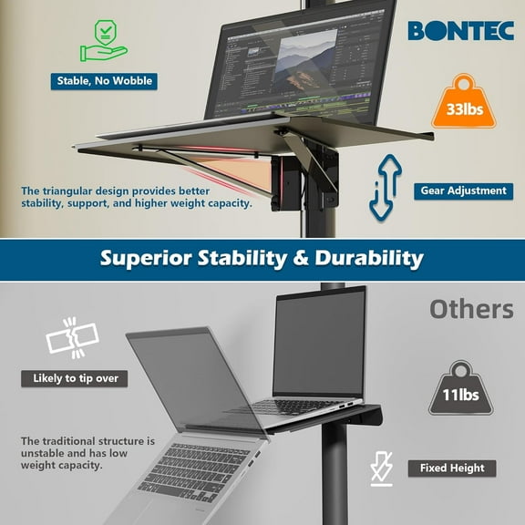 Mobile TV Stand for 23-60 Inch TVs, Rolling TV Stand with Locking Wheels, Adjustable Height, Media Shelf, Max VESA 400x400mm, Holds Up to 88lbs
