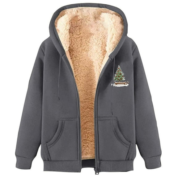 SELONE Womens Zip up Sweatshirt Active Christmas Tree Fleece Jacket Zipper Long Sleeve Hoodies with Pocket Cute Tops