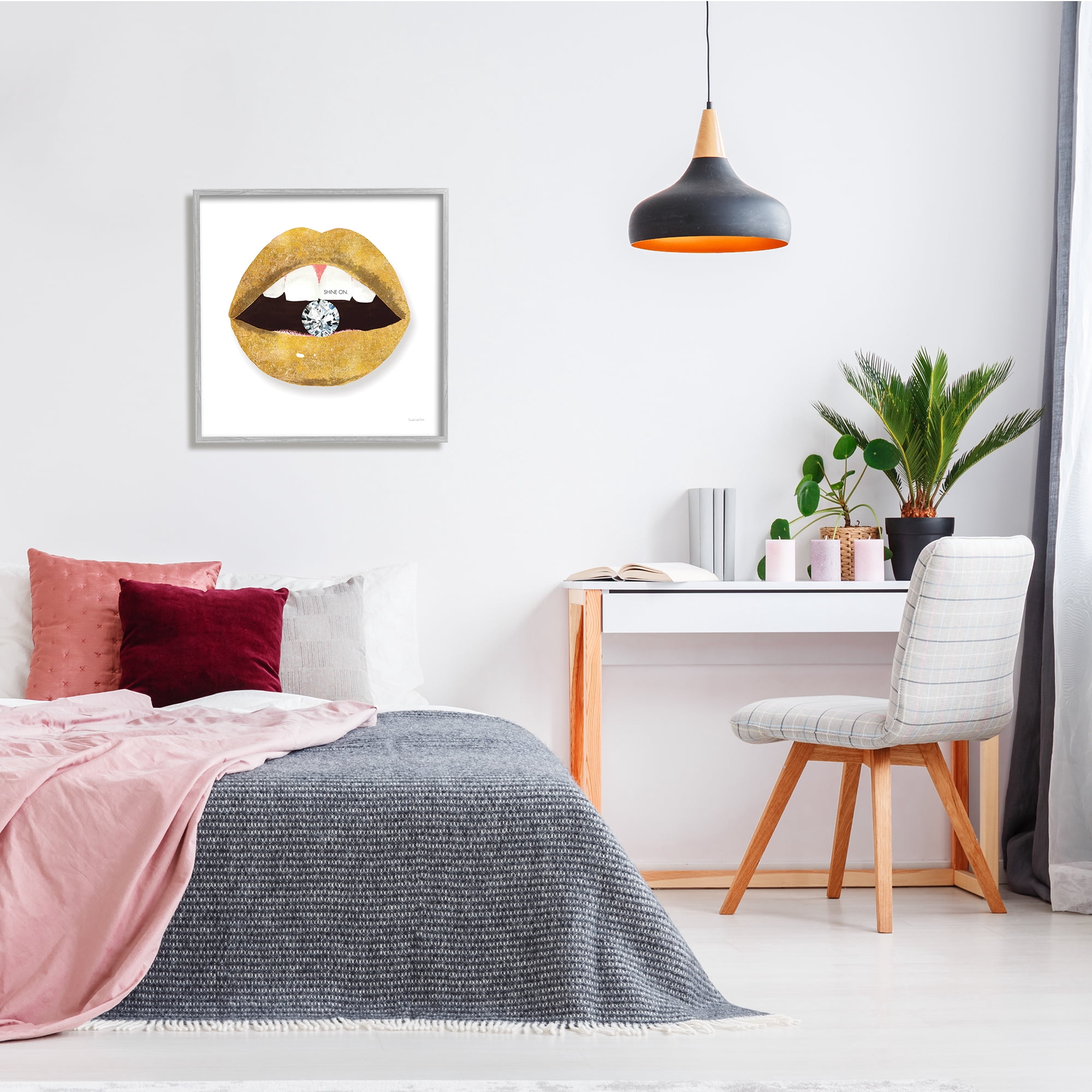 Stupell Indtries Shine On Sentiment Gold Lips Glam Diamond Bite,24 x 24,Design by Mercedes Lopez Charro