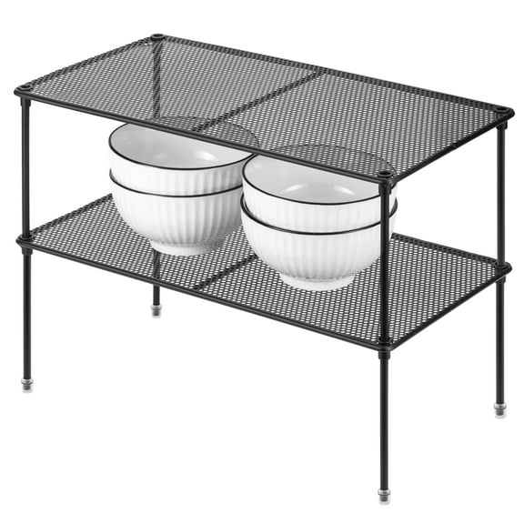 ROFAY Set of 2 Stackable Expandable Kitchen Cabinet Organizer Racks, Anti-Slip Feet, Black