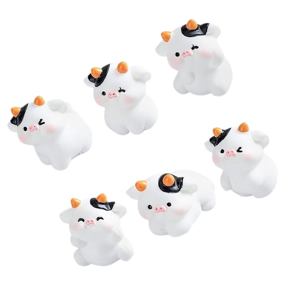 Masteelf 6 Pcs Mini Cow Figurines Cute Resin Cow Sculpture Tiny Animal Ornaments Micro Landscape Decor Adorable Miniature Cow Statue