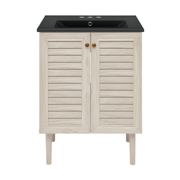 Bron 24" Freestanding Bathroom Vanity in White Oak with Black 3-Hole Centerset Sink Top