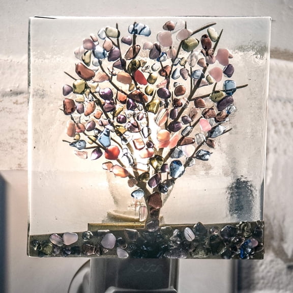 J. Devlin Glass Art Stained Glass Fused Tree Nature & Floral Incandescent Night Lights, Soft and Subtle Light