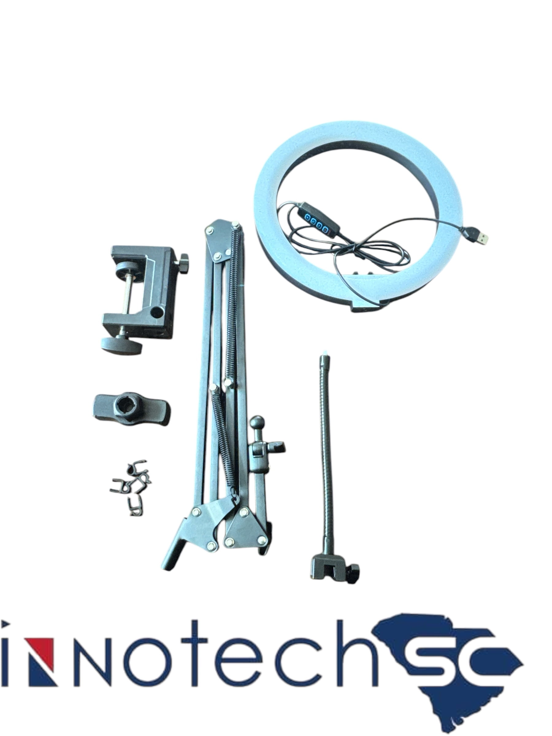 Upgrade Overhead Camera Phone Mount, 10" Desk Ring Light for Computer, Overhead Tripod Phone Mount for iPhone Live Streaming/Laptop Conference/Chat/Makeup/YouTube/Tiktok/Vlog