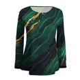 thumbnail image 4 of WTOBBY Women's Casual Fashion Gradient Marble Print Round Neck Long Sleeve Pullover Top, Comfortable Blouse for Stylish and Relaxed Everyday Wear,Dark Green S, 4 of 5
