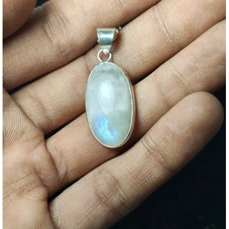 SHYAMGEMS Rainbow Moonstone Pendant, Sterling Silver Pendant, Moonstone Pendant Blue Flash