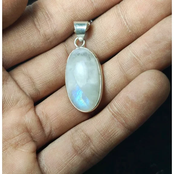 SHYAMGEMS Rainbow Moonstone Pendant, Sterling Silver Pendant, Moonstone Pendant Blue Flash