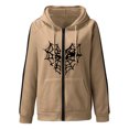 thumbnail image 2 of Chaqueta Gibobby estilo clásico Sudadera con capucha para mujer Estampado con cremallera Suelta Streetwear caqui XL, 2 of 4