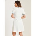 thumbnail image 4 of Vestido evasé texturizado Allegra K manga corta media tapeta cuello en V blanco L, 4 of 5