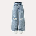 thumbnail image 2 of XQYLOS Girls Wide Leg Jeans High Waisted Ripped Distressed Denim Pants, Baggy 𝖸𝟤𝗄 Streetwear Trousers for Summer, Trendy Casual Fashion 6-14 Years, Elastic Comfort Fit Denim Pants, 2 of 7
