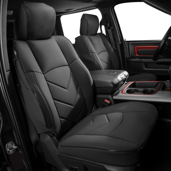 Ikon Motorsports Car Seat Covers Fits 2019-2026 Dodge Ram 1500 Crew Cab Pickup, Waterproof Easy Clean PVC Seat Protector Full Set, Black