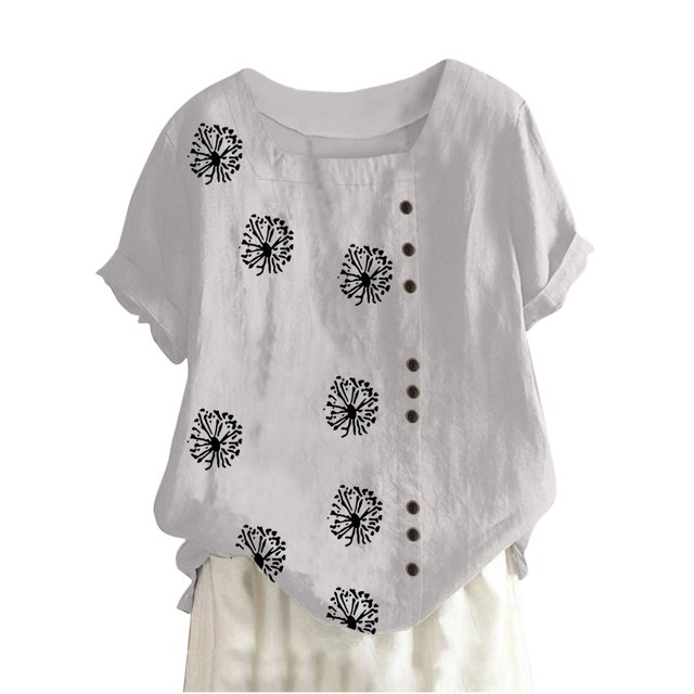 Camisas de Manga Corta para las Mujeres Blusa Suelta de Impresión de Flores de Verano, Camisa para el Hogar Y el Uso Diario