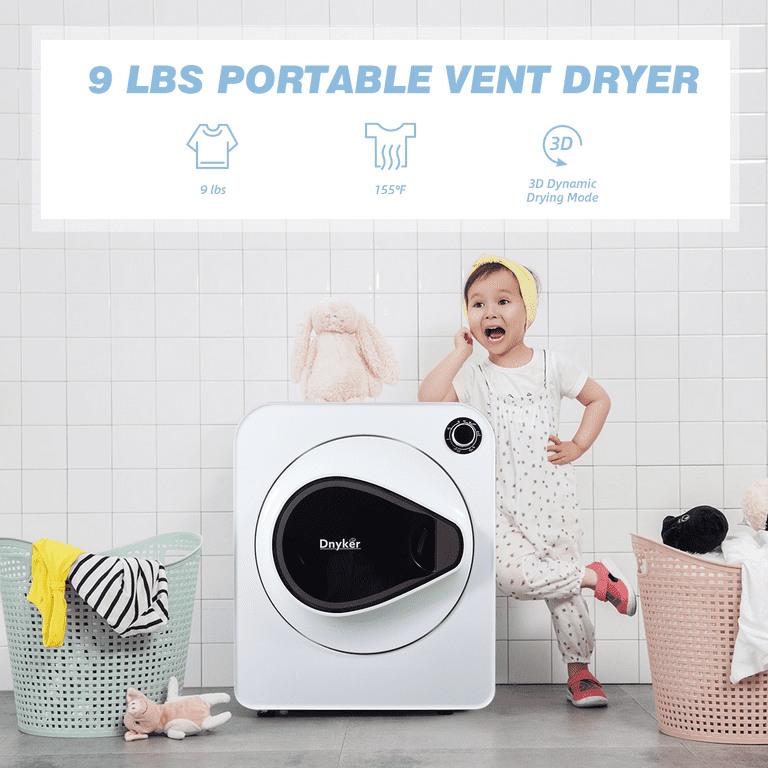 YOLENY Electric Compact Laundry Dryer, 9 lbs. Load Stainless Steel Portable  Dryer With Exhaust Pipe, Clothes Dryer for Apartments, White - Walmart.com