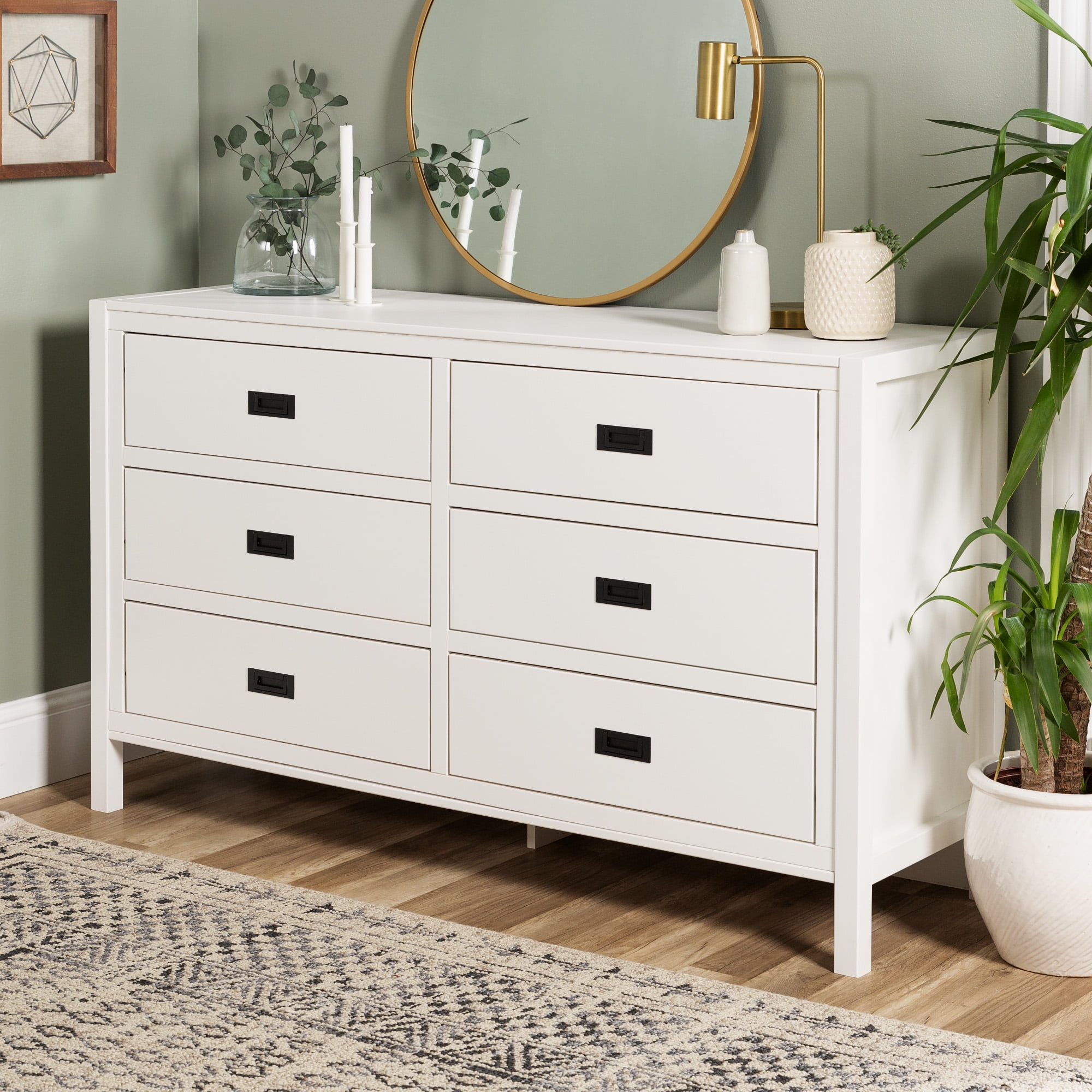 Annabelle Six Drawer Solid Wood White, Open Face Dresser