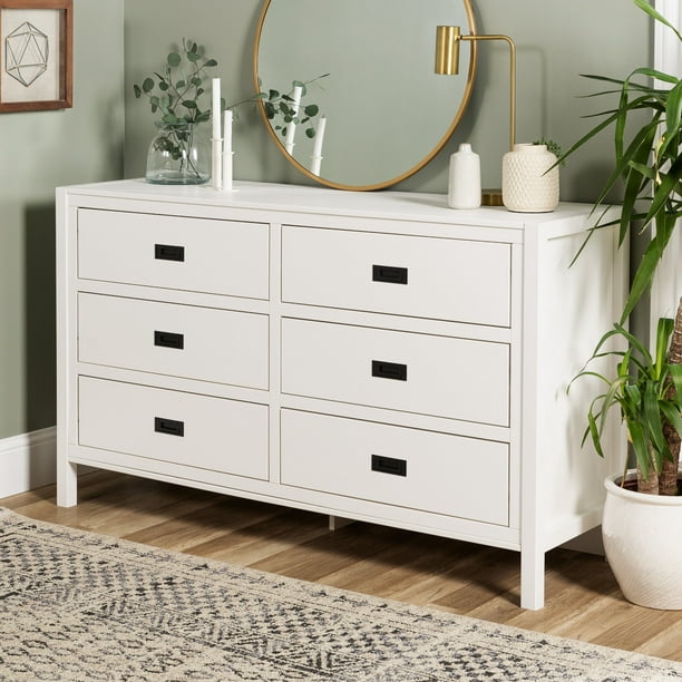 Cau Lyon Annabelle Six Drawer Solid, White Dresser With 3 Mirrors