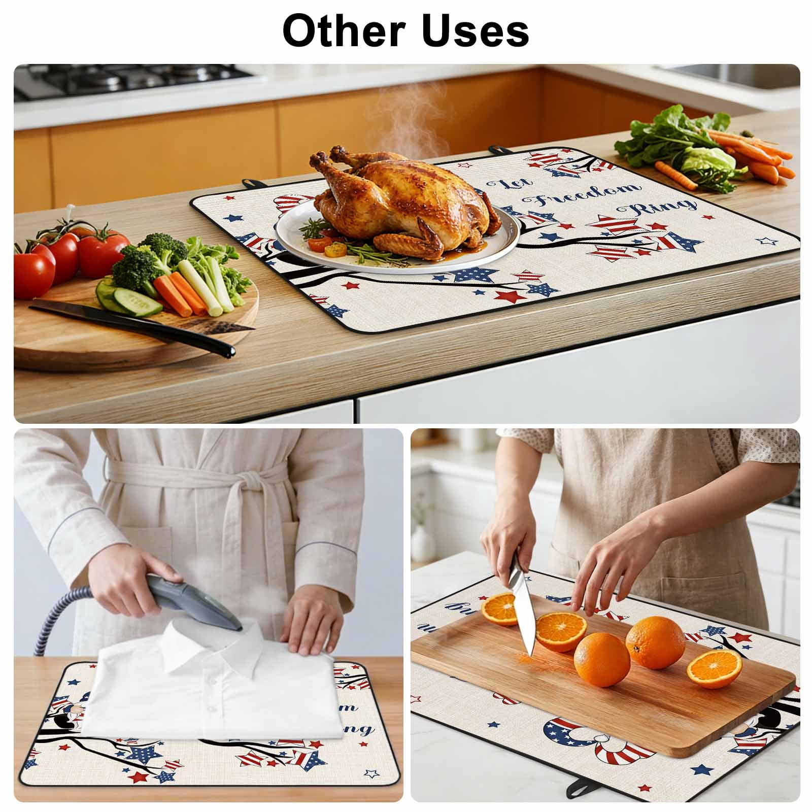 4th of July Stove Top Cover for Electric Stove,Heat-proof & Non Slip Glass Top Stove Cover Protector,Independence Day Gnomes Blue Red Star Tree Rustic Kitchen Flat Cooktop Rubber Mat 28.5x20.5 Inches