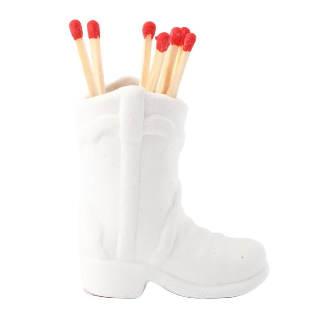 DEBGFS Ceramic Cowboy Boot Match Holder For Bathroom Kitchen Storage Decorative Farmhouse Fireplace Decor,white