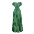 thumbnail image 3 of Elegant dress, short-sleeve, off-shoulder, gathered waist, retro pleated long skirt, costume dress-3-L, 3 of 7