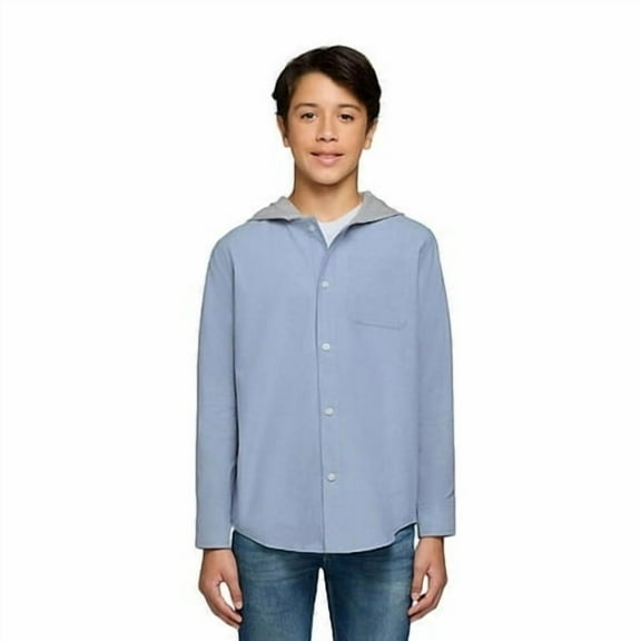 Lucky Brand Boys Hooded Woven Shirt in Blue Size s 6/7