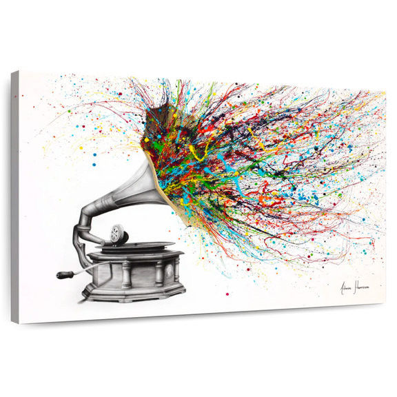 Elephant Stock Radical Rhapsody Wall Art - Horizontal Canvas Wall Art - Living Room Wall Decor - Music Canvas - Gray And Gold Decor By Ashvin Harrison - 12" x 8"