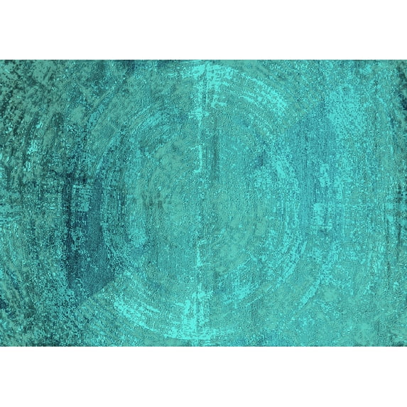 Ahgly Company Machine Washable Indoor Rectangle Oriental Turquoise Blue Industrial Area Rugs, 6' x 9'