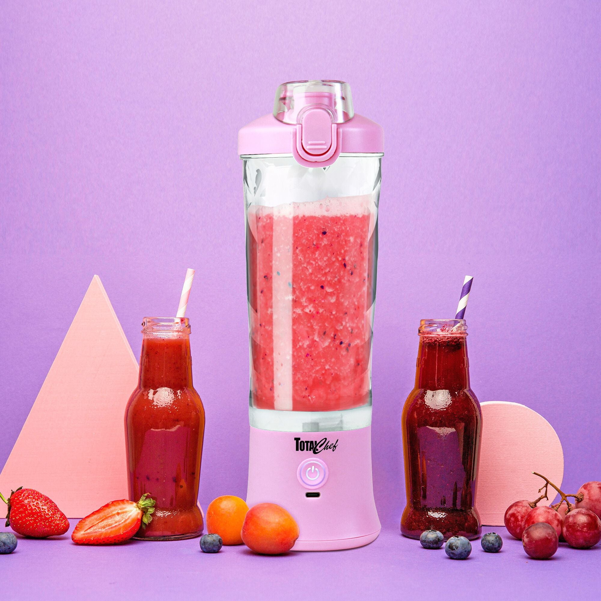Total Chef Cordless Portable Blender 20 oz, USB Rechargeable, Lilac