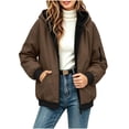 thumbnail image 3 of Fleece Lined Hooded Windbreaker for Women, Fall Winter Waterproof Long Sleeve Outdoor Hiking Fashion Jackets, S-XXL, 3 of 7