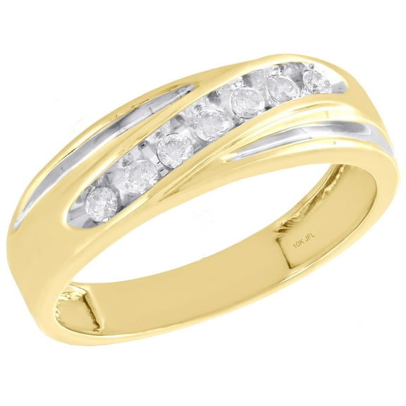 10K Yellow Gold Real Diamond 7 Stone Channel Set Wedding Band 6.5mm Ring 1/4 CT.