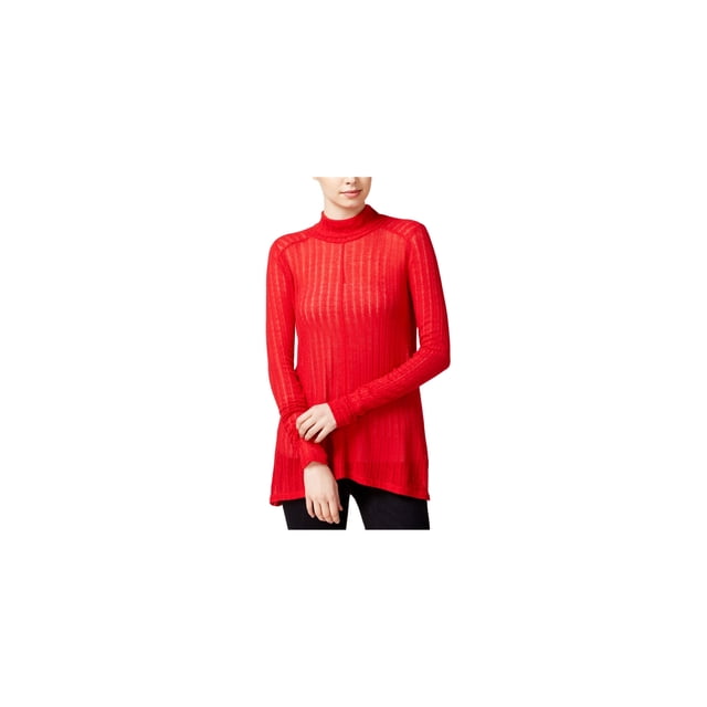 Lucky Brand Chandail Tricoté à Col Roulé Hi-Lo pour Femmes, Rouge, Moyen