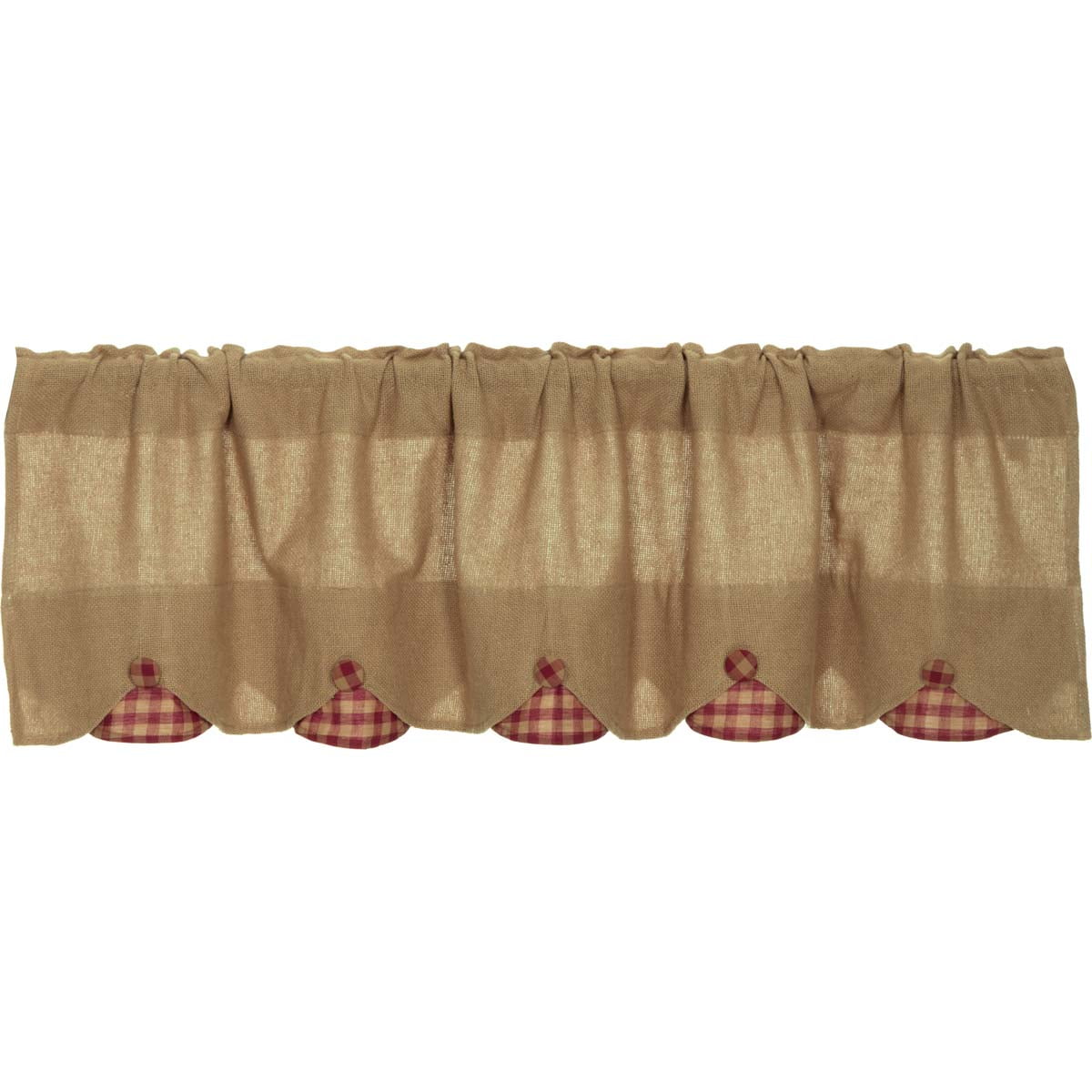 Natural Burgundy Tan Primitive Kitchen Curtains Burlap Natural Check