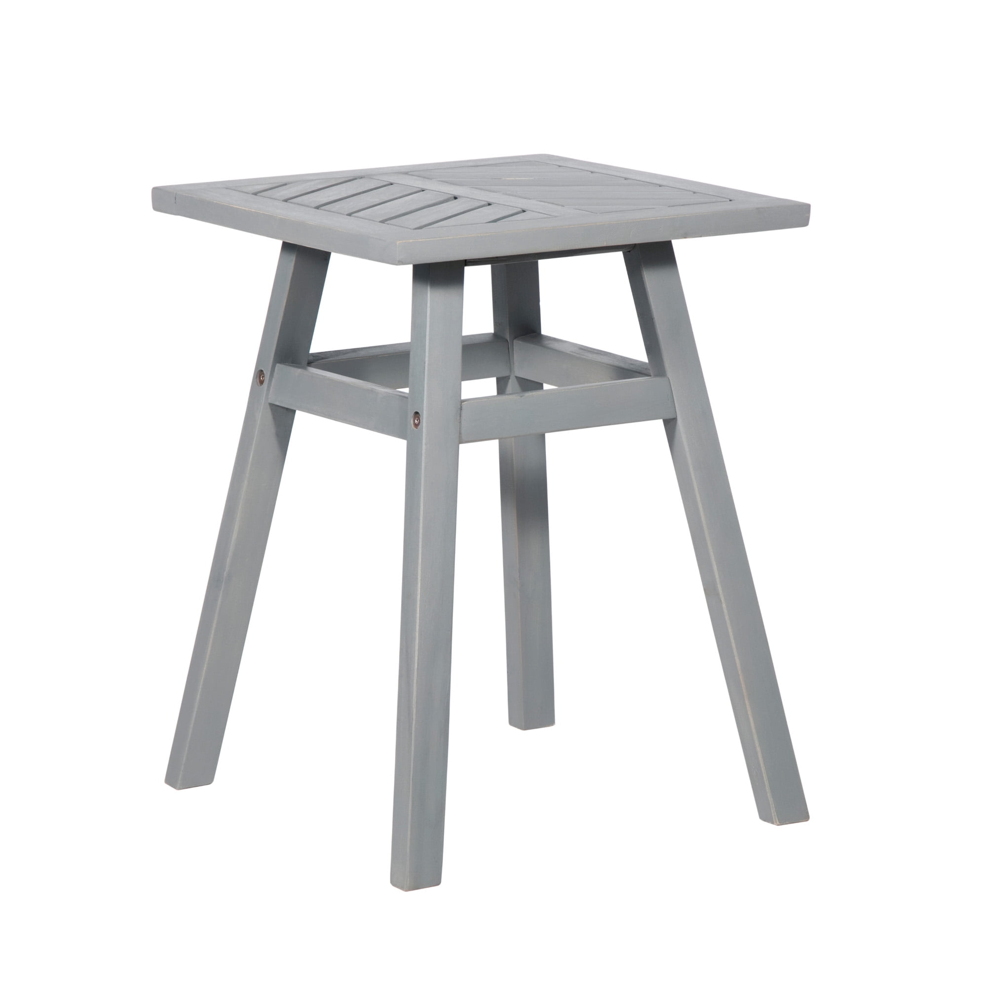 Walker Edison Wood Outdoor Patio End Table with Chevron Design, Grey Wash