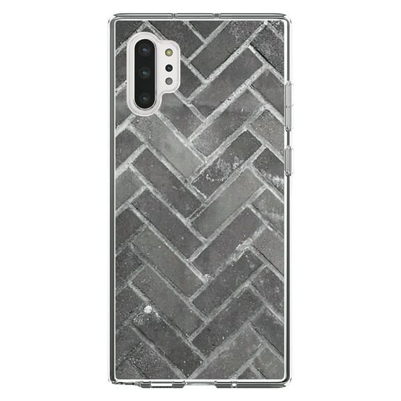 DistinctInk Clear Shockproof Hybrid Case for Galaxy Note 10 PLUS (6.8" Screen) - TPU Bumper, Acrylic Back, Tempered Glass Screen Protector - Herringbone Brick Floor