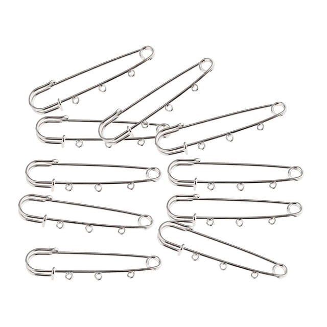 10 piezas / Pin de broche de seguridad de metal plateado con 3 bucles Hallazgos de joyería Suministros para manualidades Zulema Pernos de seguridad