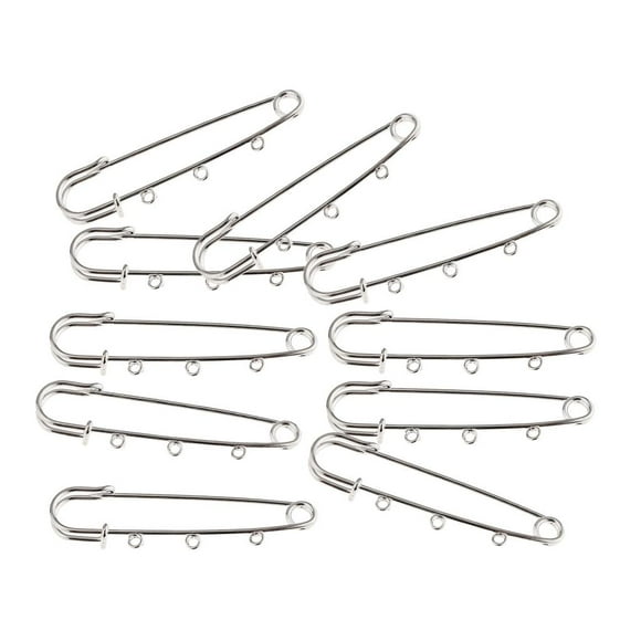 10 piezas / Pin de broche de seguridad de metal plateado con 3 bucles Hallazgos de joyería Suministros para manualidades Zulema Pernos de seguridad