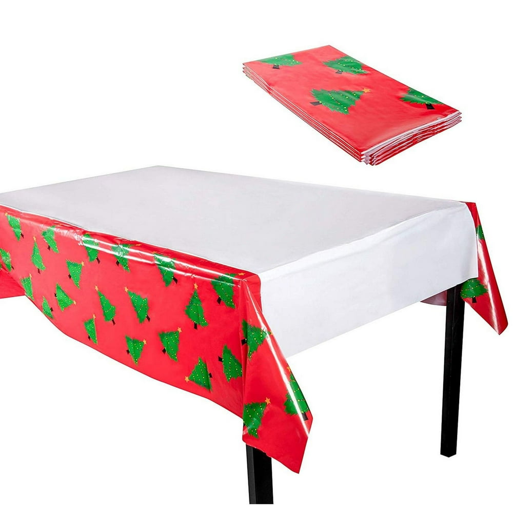 Christmas Plastic Tablecloth - 3-Pack 54 x 108-Inch Rectangular Disposable Table Cover, Perfect ...