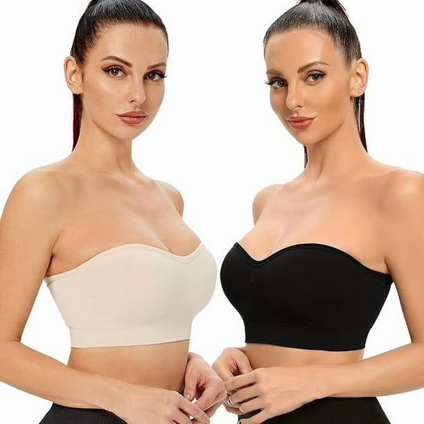 Sujetador bandeau sin tirantes y sin aros para mujer, sujetador tipo bralette con relleno, sujetador de tubo sin costuras con tirantes transparentes